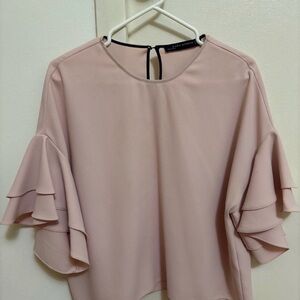 Zara Blush Ruffle Sleeve Blouse